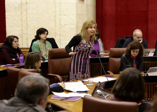 Carmen Lizrraga, como portavoz del Grupo parlamentario de Podemos, se dirige a la presidenta en la sesin de control