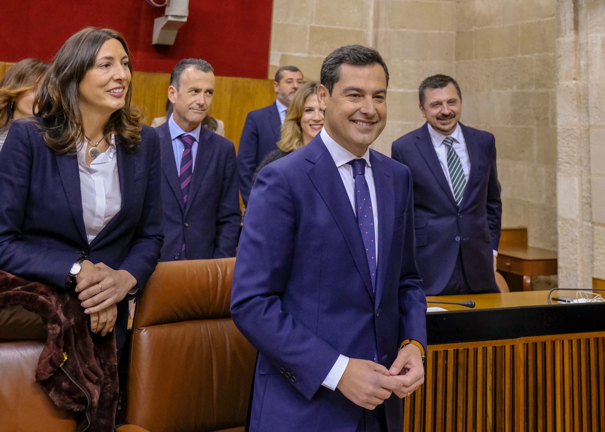 Juan Manuel Moreno, candidato a la presidencia de la Junta de Andaluca, a su llegada al Saln de Plenos 