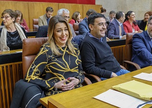  La presidenta del Grupo Socialista, Susana Daz, junto a sus compaeros de bancada antes del inicio del Pleno