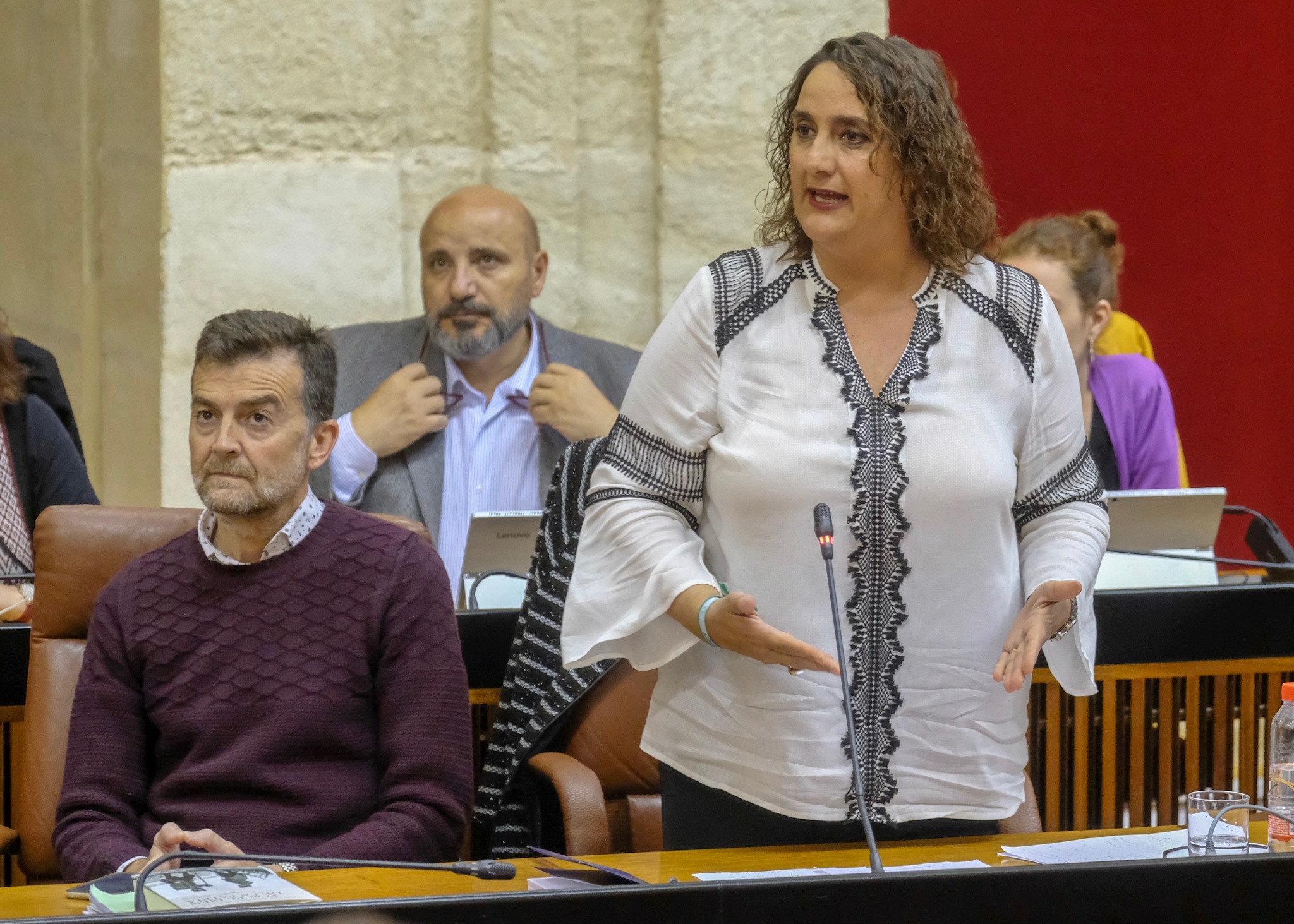  �ngela Aguilera, portavoz del Grupo Adelante Andaluc�a, formula una pregunta al presidente de la Junta de Andaluc�a