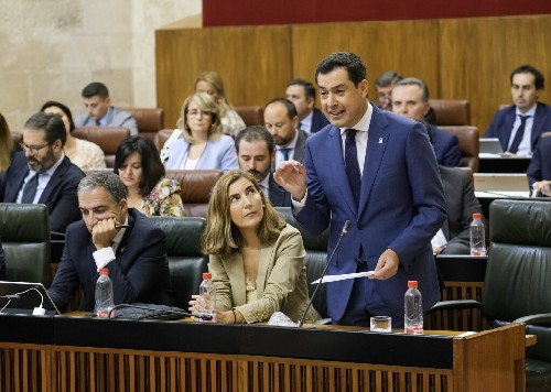 El presidente de la Junta de Andaluca, Juan Manuel Moreno, contesta a la pregunta formulada 