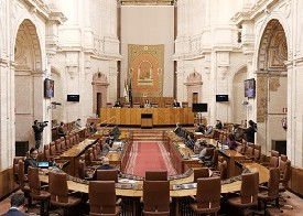     La Diputacin Permanente del Parlamento, reunida el pasado da 2 de abril en el Saln de Plenos para garantizar las medidas contra la expansin del coronavirus COVID-19