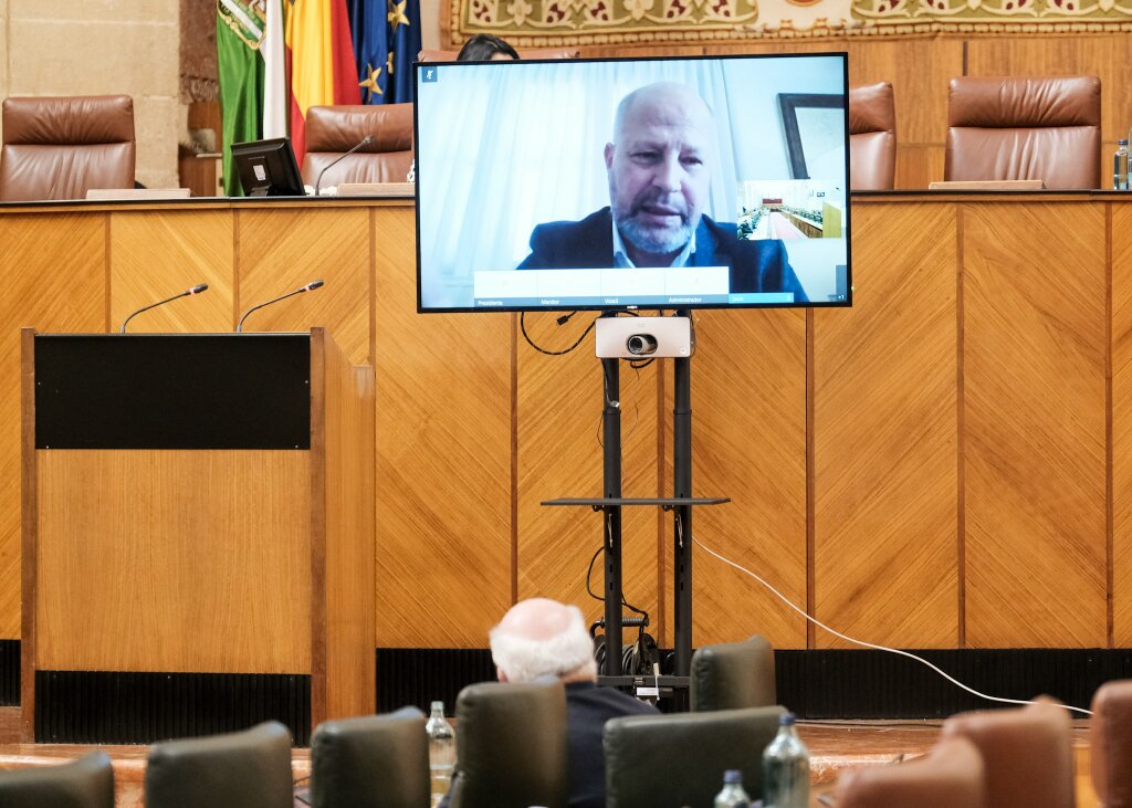   El consejero de Educacin y Deporte, Javier Imbroda, interviene de forma telemtica en la sesin de la Diputacin Permanente 