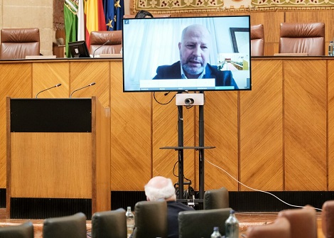   El consejero de Educacin y Deporte, Javier Imbroda, interviene de forma telemtica en la sesin de la Diputacin Permanente 