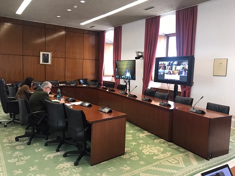 Imagen de la intervencin de los portavoces en las pantallas en la sesin de Junta de Portavoces 
