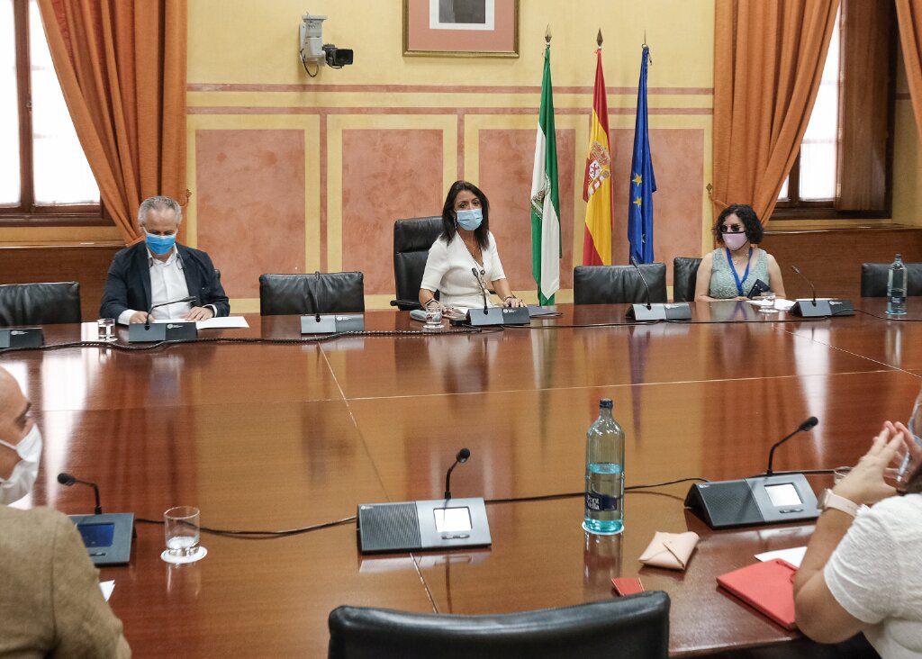 Marta Bosquet, presidenta del Parlamento andaluz, da la bienvenida a los representantes de colectivos del Tercer Sector al inicio de la reunin 