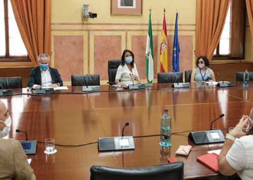 Marta Bosquet, presidenta del Parlamento andaluz, da la bienvenida a los representantes de colectivos del Tercer Sector al inicio de la reunin 