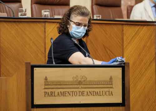 El personal de mantenimiento del Parlamento contina su imprescindible labor de desinfeccin tras cada una de las intervenciones 